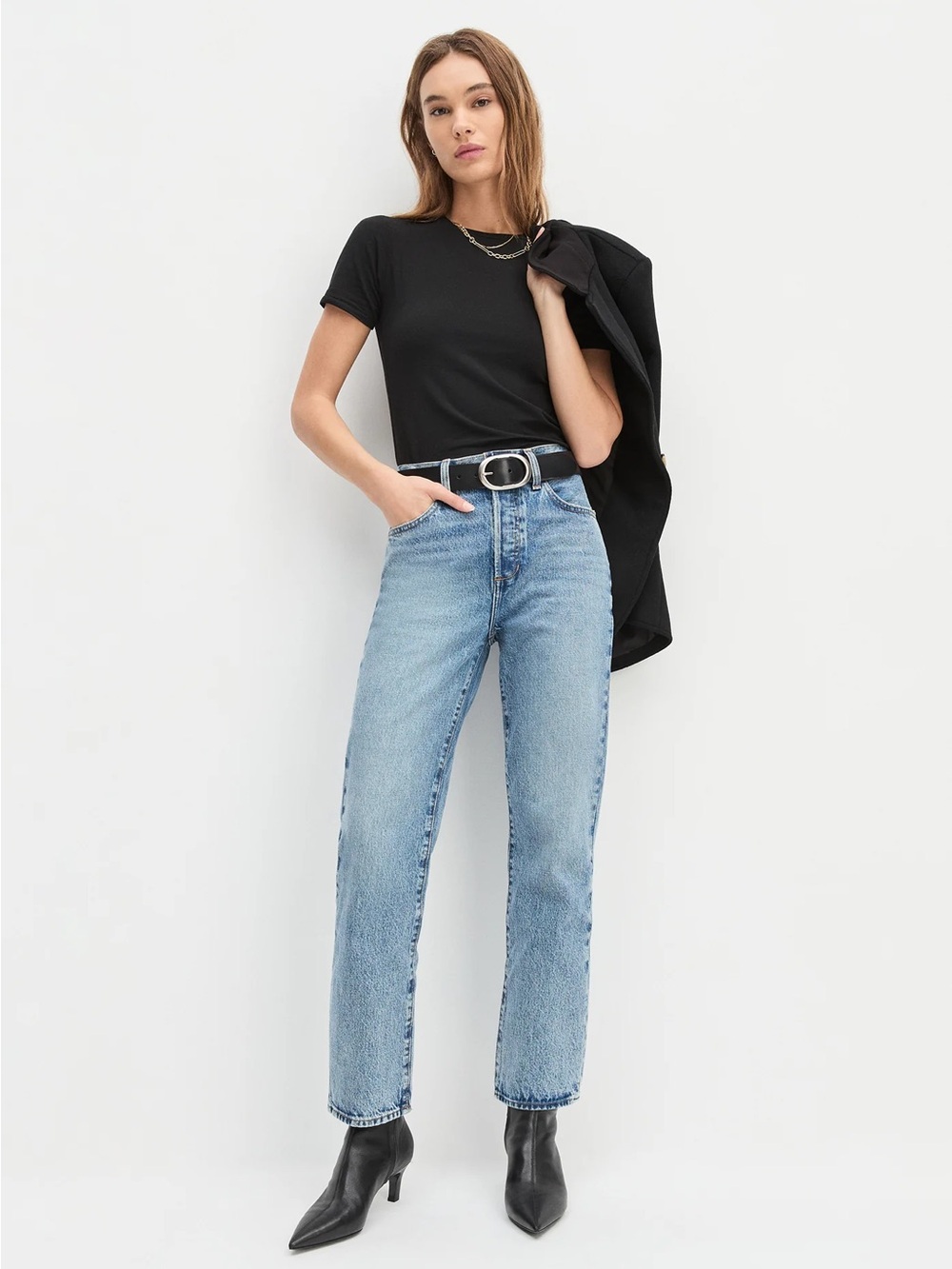 Favorite Daughter The Otto Fresno High-Rise Straight Jeans in Light Blue Wash 26